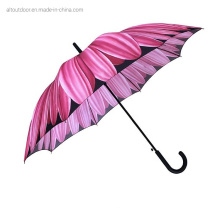 Promotion High Quality Pink Sunflower Digital Full Printing Hook Handle Umbrella